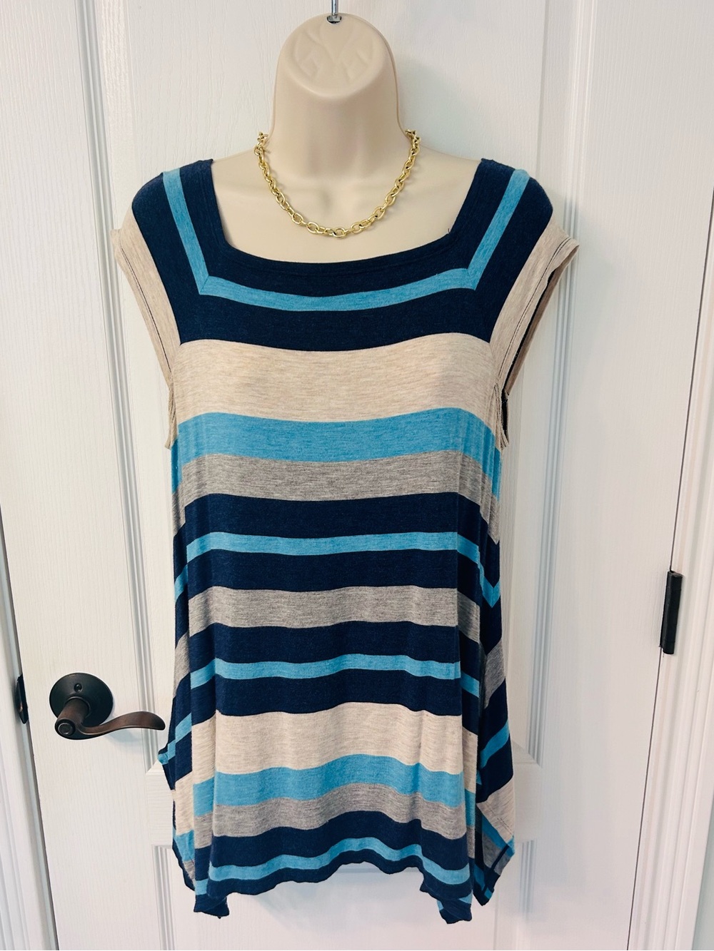 Max Studio Striped Tunic Blue/Cream/ Gray Top!